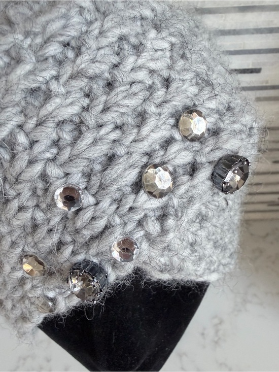 Gray Knit Headband with Decorative Gems - Women\'s Accessories made in Italy main image 7